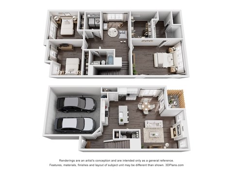 Floor plan for 3 beds, 2.5 baths, 1834 sqft